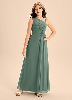 Azazie Brooke Junior Eucalyptus A-Line Side Slit Chiffon Dress image4