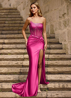 Glint Magenta Asymmetrical Rhinestone Prom Dress image4