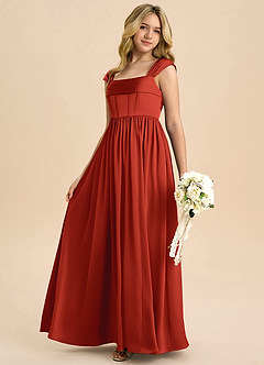 Azazie Hattie Junior A-Linie Plissee Stretch-Satin Kleid Rost image6