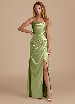 Azazie Marzia Bridesmaid Dresses Pistachio Mermaid Pleated Metallic Satin Dress image1