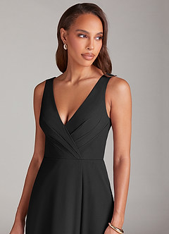 Azazie Nelly Bridesmaid Dresses Black A-Line Pleated Chiffon Dress image6