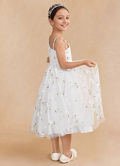 Azazie Ivilia Flower Girl Dresses Ivory A-Line One Shoulder Tulle Dress image5