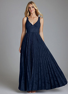 Azazie Mirella Final Sale Dusty Blue A-Line Pleated Floral Burnout Dress image1