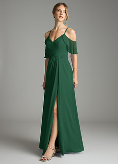 Azazie Dakota Bridesmaid Dresses Dark Green A-Line V-Neck Pleated Chiffon Dress image4