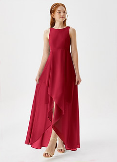 Azazie Lizette Junior Scarlet A-Line Pleated Chiffon Dress image4