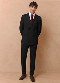 front Collins Black Double Breasted Wool Blend Suit