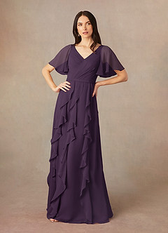 Azazie Watson Kleider für die Brautmutter A-Linie V-Hals Chiffon Kleid Pflaume image1