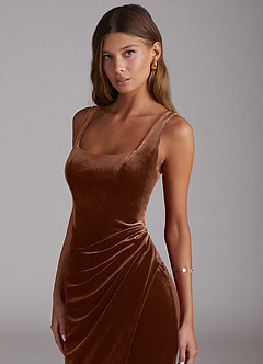 Azazie Mero Bridesmaid Dresses Umber Sheath Pleated Velvet Dress image6