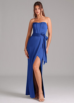 Azazie Jamie Bridesmaid Dresses Royal Blue A-Line Strapless Stretch Satin Convertible Dress image1