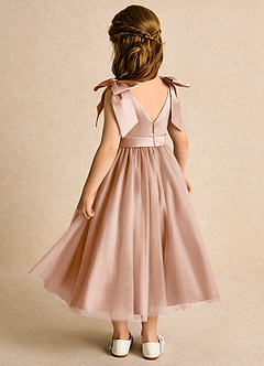 Azazie Serene Abiti da Ragazza di Fiori Abito Principessa in Raso Opaco Fiocco Champagne Rosa image3