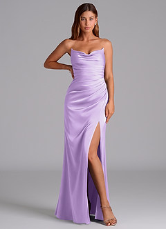 Azazie Claudelle Vestidos de damas de honor Vestido de Lila de Satén Elástico de Corte Sirena con Sin tirantes image5