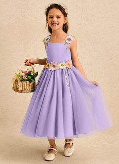 Azazie Meadow Robe Demoiselle D'honneur Fillette Robe Trapèze en Dentelle Lilas image4