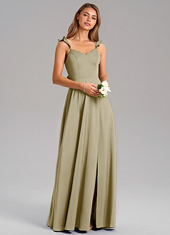 Azazie Everett Bridesmaid Dresses Moss Green A-Line Stretch Satin Dress image1