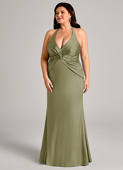 Azazie Valerie Vestidos de damas de honor Vestido de Pistacho de Satén Elástico de Corte Sirena con Plisado image5