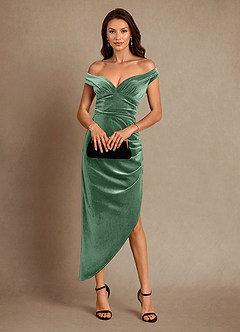 Azazie Nabila Mother of the Bride Dresses Eucalyptus Column Off the Shoulder Velvet Dress image1
