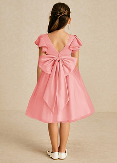 Azazie Kaeya Flower Girl Dresses Coral A-Line Bow Tulle Dress image1
