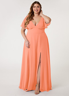 Azazie Kimber Bridesmaid Dresses Sunset A-Line Flounce Sleeve Chiffon Dress image6