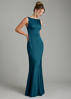 Azazie Tamera Bridesmaid Dresses Ink Blue Mermaid Pleated Stretch Satin Dress image7