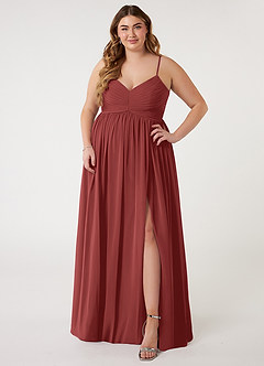 Azazie Alia Bridesmaid Dresses Terracotta A-Line Pleated Chiffon Dress image6