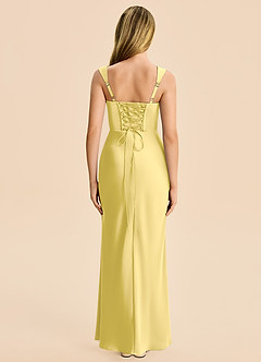 Azazie Agustina Junior Canary Sheath Pleated Stretch Satin Dress image2