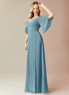 Azazie Cierra Robes de demoiselle d'honneur Robe Trapèze en Mousseline de soie Col en V Bleu Maussade image4