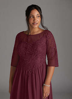 Azazie Mirielle vestidos de madre de la novia Vestido de Cabernet de Gasa de Corte En A con Encaje Scoop image12