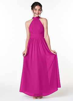 Azazie Iman Junior A-Linie Plissee Chiffon Kleid Fuchsia image1