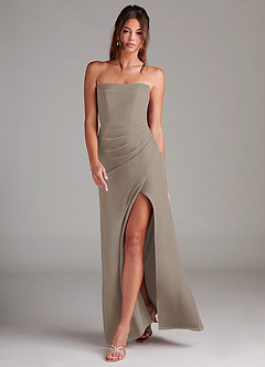 Azazie Leonis Bridesmaid Dresses Taupe Sheath Strapless Chiffon Convertible Dress image7