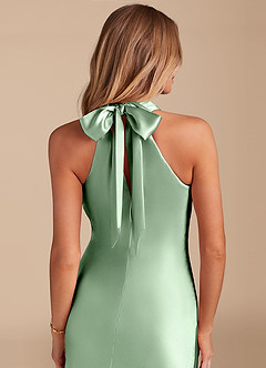 Azazie Doretta Bridesmaid Dresses Matcha Mermaid Bow Metallic Satin Dress image2