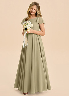 Azazie Cady Junior Moss Green A-Line Pleated Chiffon Dress image4