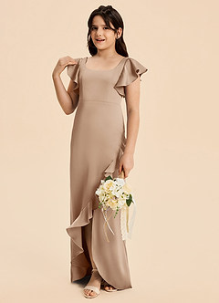 Azazie Demi Junior Robe Sirène en Satin extensible Arc Taupe image4