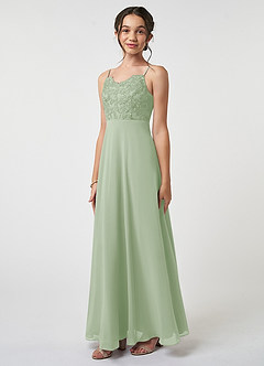 Azazie Sonya Junior Dusty Sage A-Line Lace Chiffon Dress image1