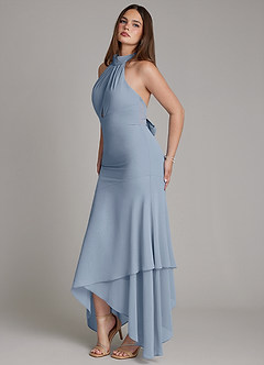 Azazie Magda Bridesmaid Dresses Dusty Blue Mermaid High Neck Chiffon Dress image3