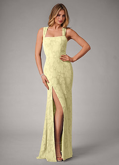 Azazie Luci Bridesmaid Dresses Lemon Sorbet Mermaid Pleated Floral Burnout Convertible Dress image1