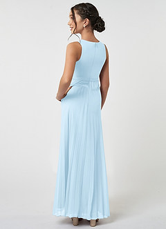 Azazie Lindie Junior Sky Blue A-Line Pleated Chiffon Dress image4