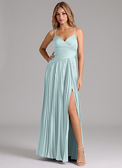 Azazie Vini Bridesmaid Dresses Mist A-Line Pleated Stretch Satin Dress image3