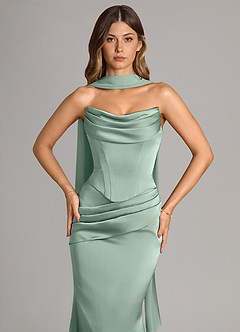 Azazie Sorrel Bridesmaid Dresses Agave Mermaid Strapless Stretch Satin Convertible Dress image5