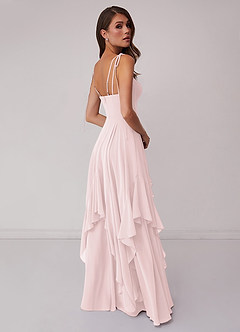 Sweetheart Neck Cutout Tiered Tulle Dress With Slit Blushing Pink