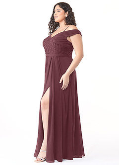 Azazie Audrianna Bridesmaid Dresses Sangria A-Line Off-The-Shoulder Gathered Chiffon Convertible Dress image9