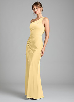 Azazie Madelyn Robes de demoiselle d'honneur Robe Sirène Convertible en Satin extensible Asymétrique Beurre image6