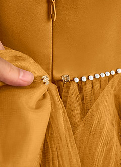 Azazie Tinie Blumenmädchenkleider Ballkleid Schleifen Tüll Kleid Butterscotch image8