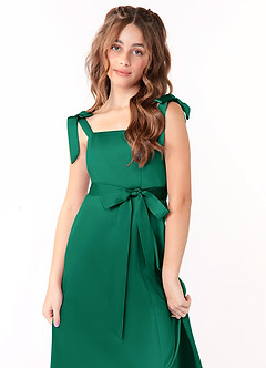 Azazie Barbara Junior Vestido de Esmeralda de Satin Mate de Corte En A con Lazo image5