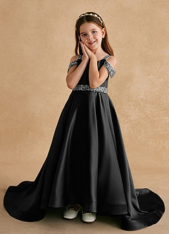 Azazie Jodi Flower Girl Dresses Black A-Line Matte Satin Dress image5