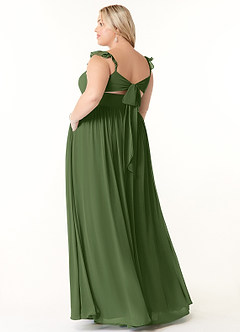 Azazie Metz Brautjungfernkleider A-Linie Herzchen Gerüscht Chiffon Kleid Olivgrün image10