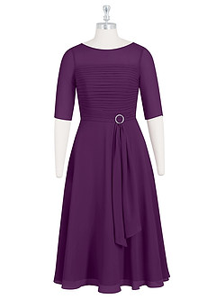 Azazie Naomi Mother of the Bride Dresses Grape A-Line Boatneck Pleated Chiffon Dress image7