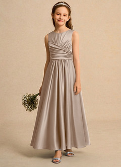 Azazie Ducky Girls Formal Flower Girl Dresses Taupe A-Line Pleated Stretch Satin Dress image4
