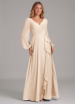 Azazie Simone Bridesmaid Dresses White Alabaster A-Line Long Sleeve Chiffon Dress image4