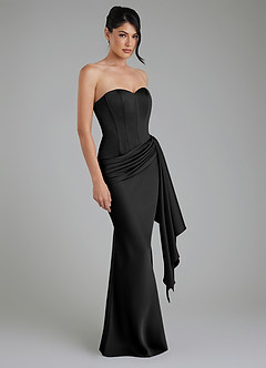 Azazie Draya At-home Try On Dresses Black Mermaid Strapless Stretch Satin Dress image3