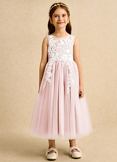 Azazie Sundae Robe Demoiselle D'honneur Fillette Robe Princesse en Dentelle Rose Pâle image7