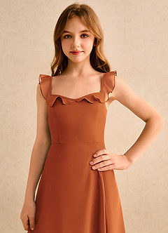 Azazie Chip Girls Formal Flower Girl Dresses Cinnamon A-Line Sleeveless Chiffon Dress image6